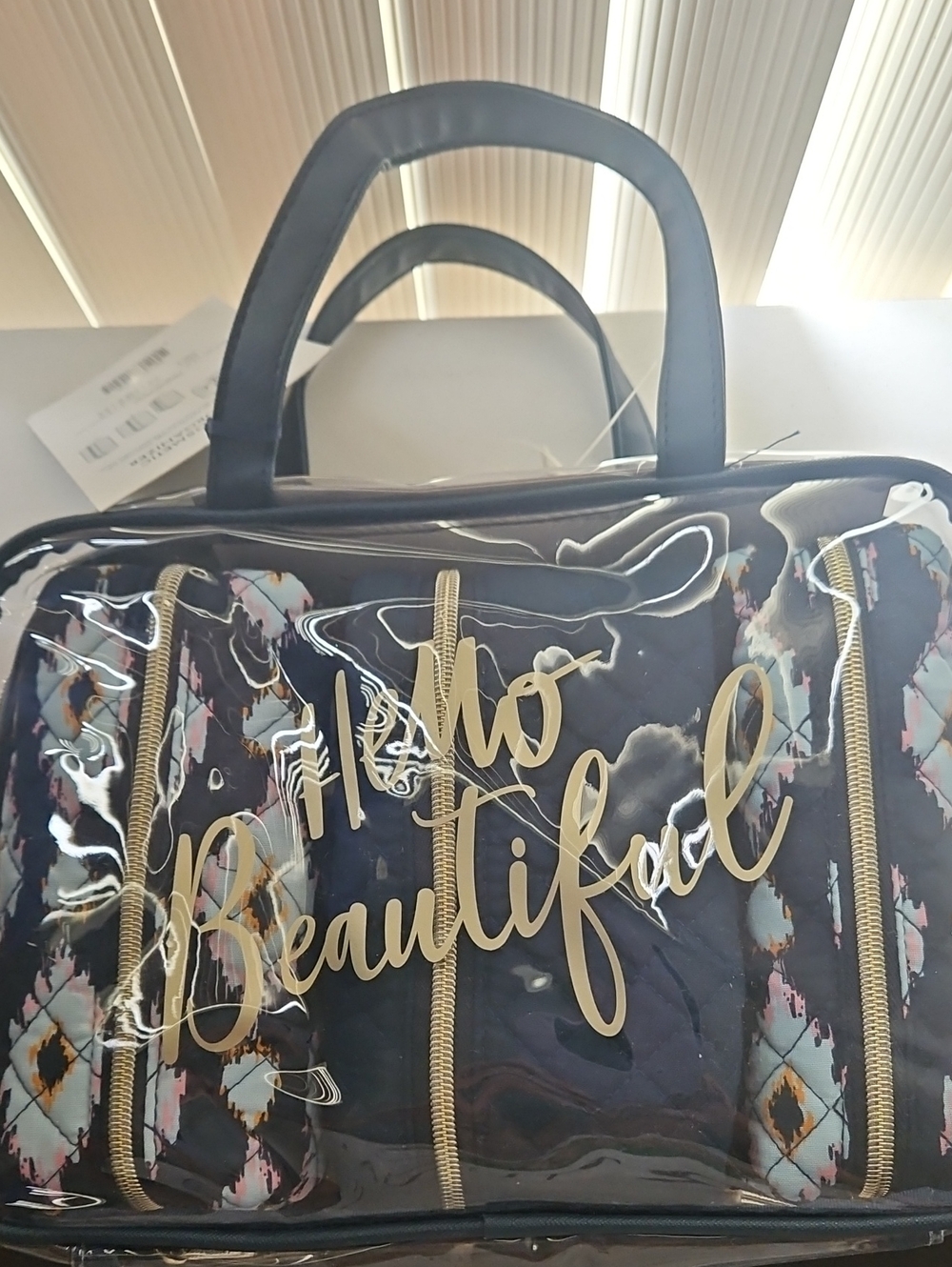 NWT Dabney Lee 4pc. Travel Tote Bag with Gold Script Hello Beautiful